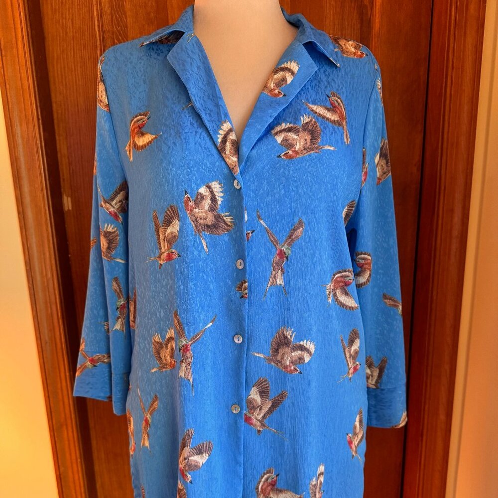 Zara Women's Birds Satin Tunic Blouse Top, Sz M, NWT